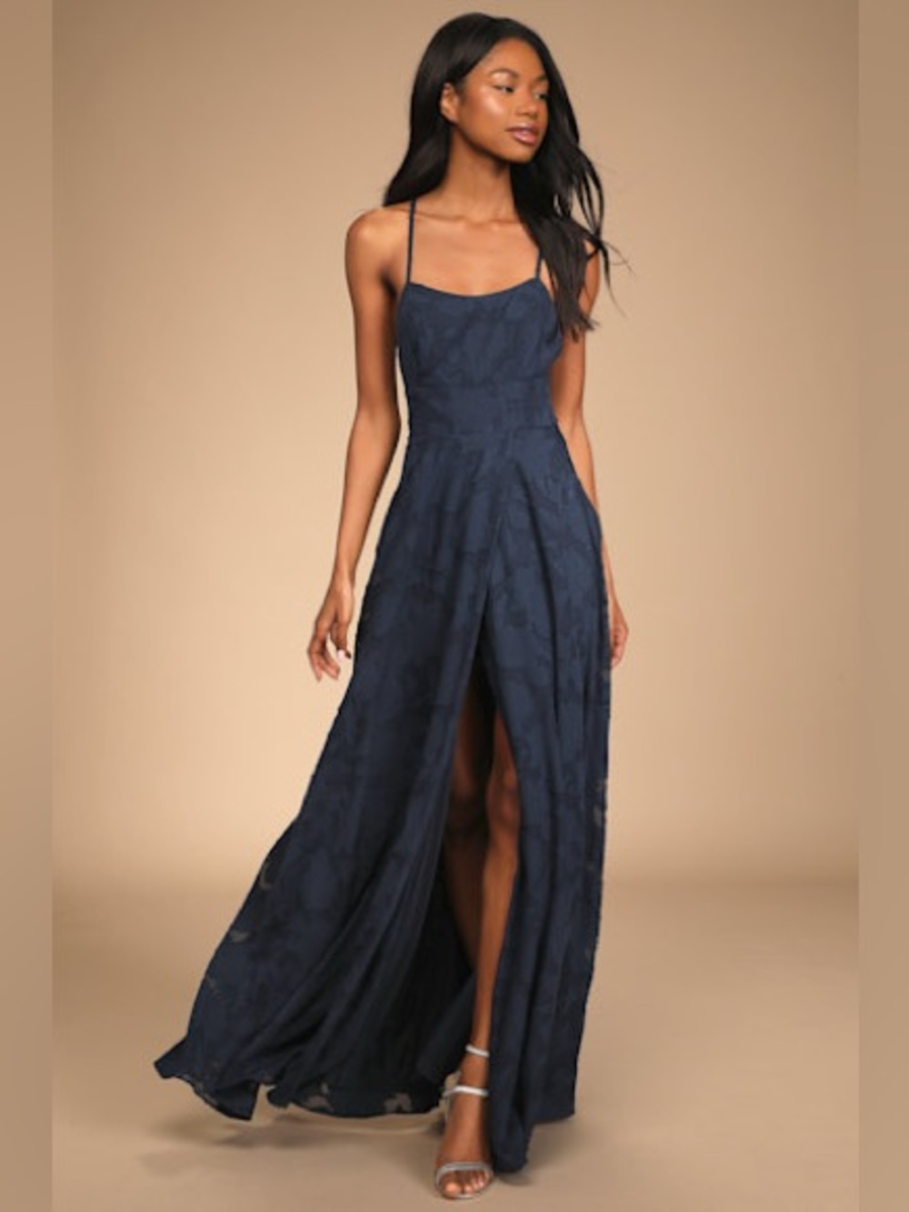 Lulus Let There Be Romance Navy Blue Burnout Floral Maxi Dress